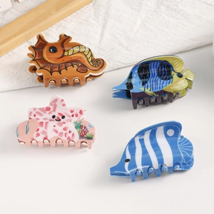 Set of four cute ocean themed hair claws including seahorse and starfish for girls