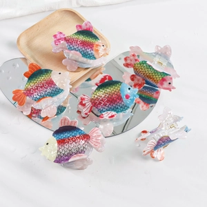 Pince à cheveux mignonne en forme de poisson pour enfants avec motifs marins colorés