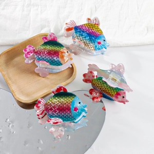 Pinces à cheveux en forme de poisson coloré dégradé en résine d'acétate pour filles