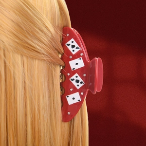 Sparkling red poker heart hair claw with rhinestones for elegant styling