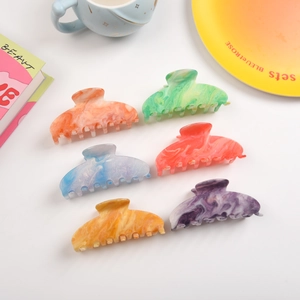 Lot de 6 grandes pinces à cheveux en acrylique à texture marbrée aux couleurs vives