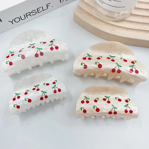 Cherry Print Acetate Hair Claw Clips Vintage Artificial Pearl White Hair Clamps For Women Girls Hair Styling Accessories