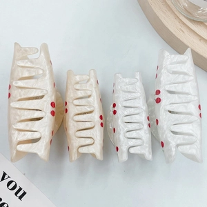 Chic cherry print hair claws in acetate resin, large and small sizes in cream and white