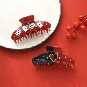 Creative Poker Heart Cellulose Acetate Hair Claw Large Shark Clip Rhinestone Fashion Hair Accessory For Women