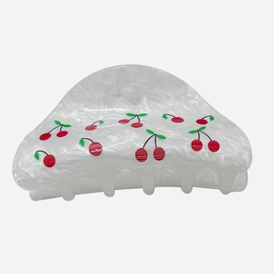 Elegant cherry print hair claw clip in white pearlescent acetate for women hair accessories