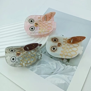 Pinces à Cheveux en Acétate Forme de Hibou Fait à la Main Design Animal Décor Strass Accessoires Cheveux Femme Quotidien