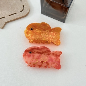 Lot de deux pinces à cheveux carpe koi en acétate marbré orange et rose mignonnes