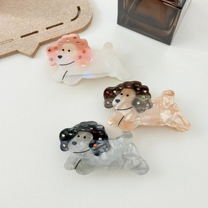 Pince à Cheveux en Acétate Forme de Chien Mignon Avec Strass Motif Marbre Animaux Pinces à Requin Pour Femmes Filles Accessoires de Cheveux