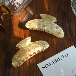 French Vintage Acetate Hair Claw Clip Large Marble Rhinestone Flower Hair Shark Clip For Women Elegant Hair Accessories