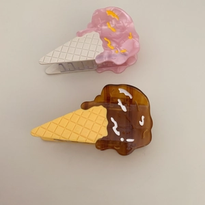 Creative cream ice cream hair claw clips in pink and brown acetate for women styling