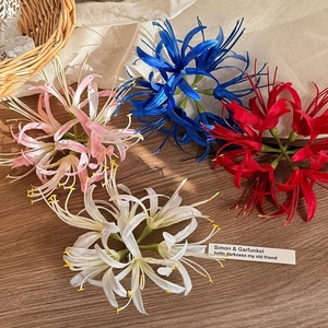 Künstlerische Haarklammern mit Seiden-Lycoris in Rot, Blau, Weiß und Rosa mit Details