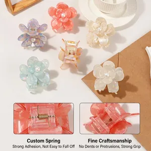 Elegant pearl flower shark hair claw clips in assorted iridescent resin colors
