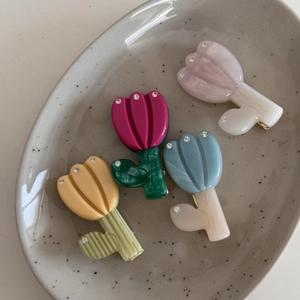 Cute tulip hair clips with rhinestones in acetate marble finish for women and girls