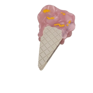 Creative ice cream cone hair claw clip with pink marble acrylic and waffle texture