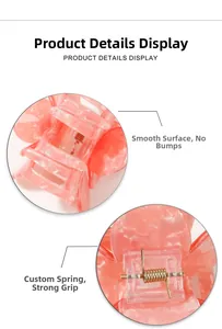 Detail view of pink marble hair claw clip with strong metal spring and smooth finish