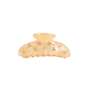 Elegant peach acetate hair claw clip with sparkling rhinestone cross patterns for women
