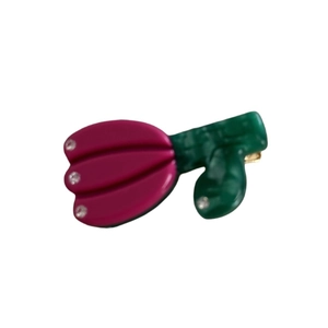 Chic tulip flower hair clip in pink and marble green acetate with sparkling rhinestones