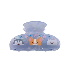 Pince à cheveux en acétate lilas marbré avec motifs de chiens mignons et fleurs