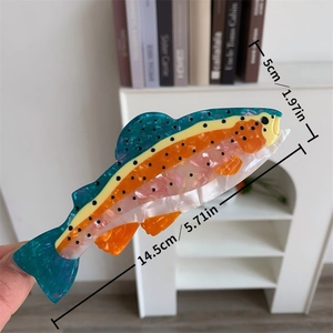 Colorful acetate fish hair claw clip with nautical mosaic pattern for women, 14.5cm