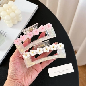 Luxury Acetate Cherry Blossom Hair Claw Clip Large Square Mother of Artificial Pearl Luster Sweet Flower Hair Accessories For Women