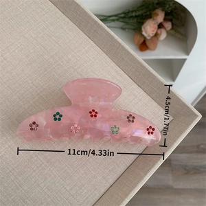 Pince à cheveux fleur rose avec strass et détails de taille 11cm/4,33 pouces