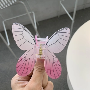 Pinza per capelli a farfalla con sfumatura rosa e bianca e molla in metallo dorato