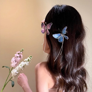 Eleganter Farbverlauf Schmetterling Haarclip mit Strass und langen Quasten für Damen