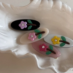 Fashion Women Resin 3D Flower Hair Clip With Rhinestone Cute Girly Jelly Color Oval Duckbill Side Clip Hair Accessories