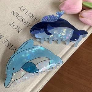 Cute Iridescent Whale Dolphin Acetate Hair Claws Pearlescent Animal Shark Clips Large Hair Catchers For Women Styling