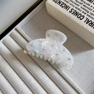 Grande molletta per capelli in acetato bianco perlato con strass per acconciature eleganti