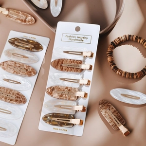 Mollette per Capelli in Acetato Motivo Marmo Tartarugato Becco Anatra Metallo Oro Senza Piega Forcine Accessori Donna