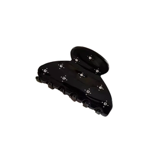 Elegante pinza per capelli in acetato nero con strass brillanti per acconciature donna