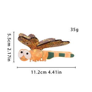 Detailed size specifications for the vintage acetate dragonfly hair claw clip with measurements