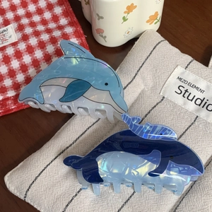 Cute dolphin and blue whale acetate hair claws with iridescent laser finish