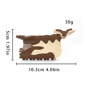 Detailed goat-shaped acetate hair claw clip showing size measurements and 30g weight