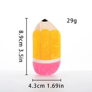 Detailed size view of creative pencil hair claw clip with yellow and pink acetate texture