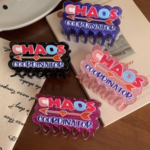 Fashion Acrylic Glitter Hair Claw Clip Chaos Coordinator Slogan Shark Clip For Women Simple English Letter Heart Arrow Hair Catch Bun Hair Accessory