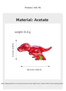 Detailed size chart for red dinosaur acetate hair claw clip showing 10.2 cm length scale