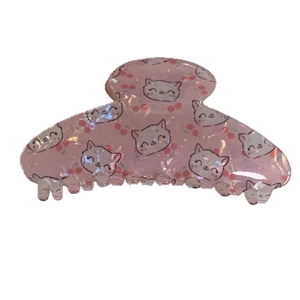 Pince à cheveux rose avec motifs chat et cerise pour coiffures féminines style mignon