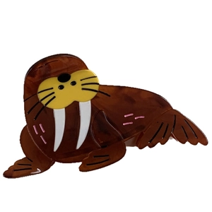 Brown marble acetate walrus hair claw clip with sea lion design for women hair styling