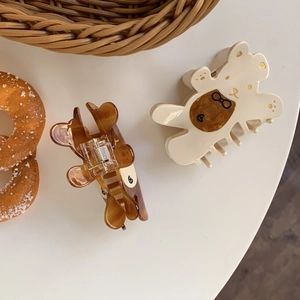 Pinces à cheveux ours mignonnes en acétate beige et marron motif écaille pour femme