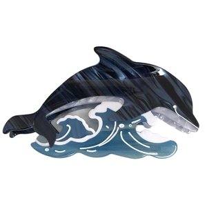 Deep blue marble acetic acid dolphin hair claw clip with ocean wave design for women