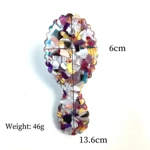Portable acetate hair comb with vintage colorful pattern and air cushion massage bristles