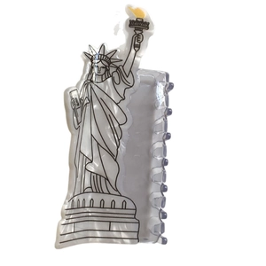 Pearlescent white Statue of Liberty large hair claw clip with black artistic lines