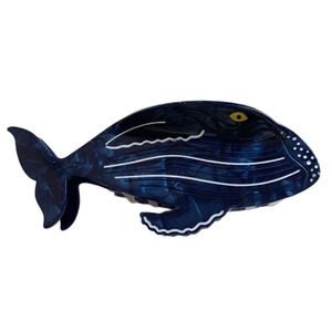 Blue marble acetic acid whale shark hair claw clip for women's ponytails on white background