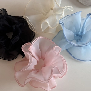 Elegant multi-color organza scrunchies set with ruffled edges for women hair styling