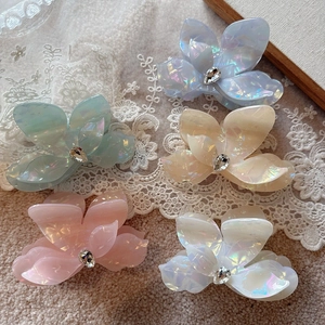 Elegant Faux Acetate Flower Hair Claw Clip With Rhinestone Pearlescent Large Shark Clip For Women Daily Hair Accessories