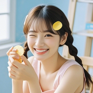 Creative realistic potato chip hair clip for girls with a golden textured snack design