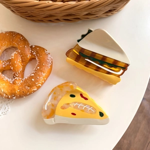 Creative pizza and sandwich shaped acetate hair claws for women in vibrant colors