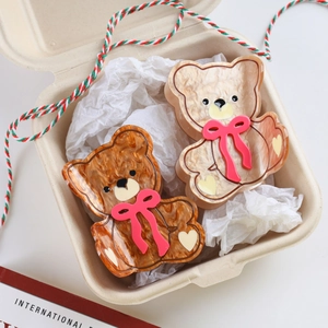 Süße Teddybär Acetat Haarklammer Große Marmor Bernstein Textur Haarspange Mit Rosa Schleife Süßes Tierform Haar Accessoire Für Damen